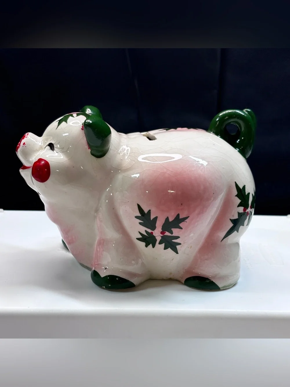 Vintage KREISS & CO Christmas Piggy Bank Figurine 1960s Japan Retro MCM Pink - Picture 6 of 14